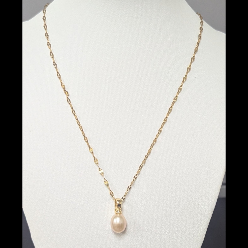 18K Gold Plated Pearl Drop Necklace – Blush Pink Freshwater Pearl - Picture 2 of 6